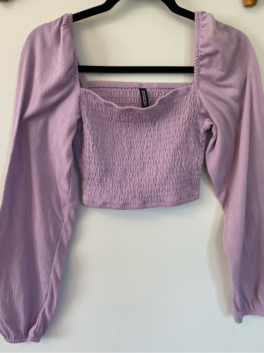 H&M Lilac Smocked Square-Neck Cropped Top